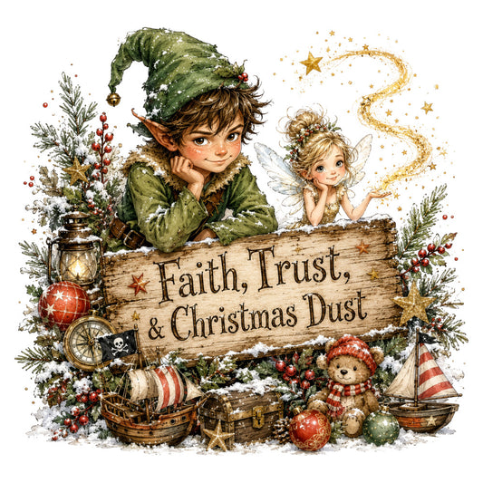 forest green, cream, red, gold, fairy tale, whimsical, peter pan, christmas, holiday, nautical, vintage, rustic, magical, storybook, children's, fantasy, elf, fairy, stars, compass, ships, teddy bear, ornaments, pine branches, snow, enchanted, adventure, bedtime story, nursery