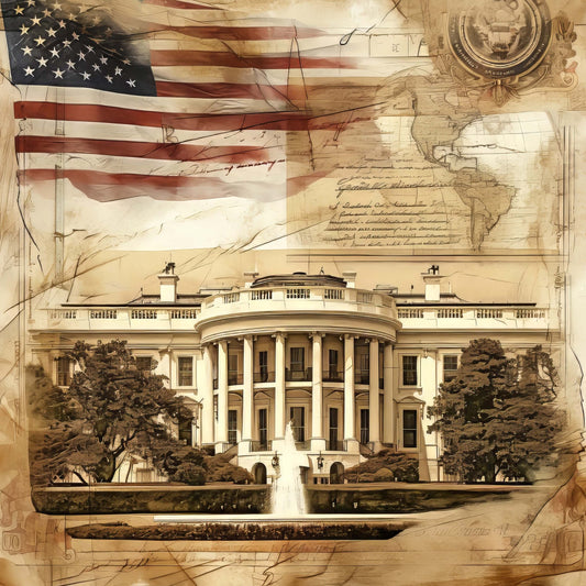 white house, american flag, patriotic, americana, vintage, sepia tone, tan, cream, beige, brown, architectural, historical, government, washington dc, landmark, elegant, traditional, classical, colonial, map, handwriting, sketch, drawing, heritage, liberty, stars, red white and blue, nostalgia, patriot quilt, wall hanging