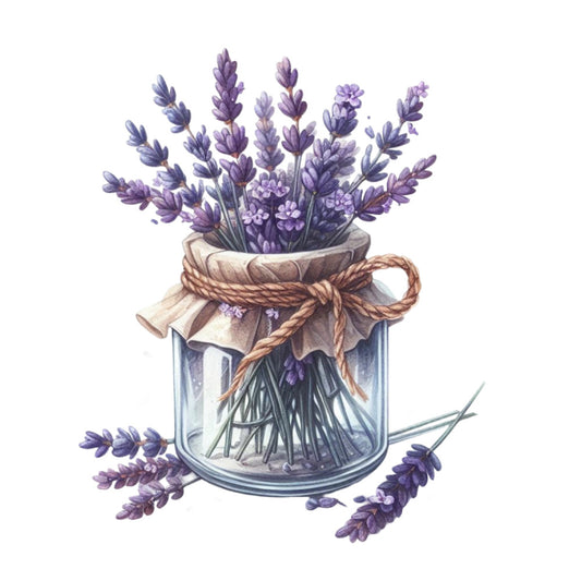 lavender, purple, periwinkle, dusty purple, sage green, cream, beige, tan, rope, floral, botanical, lavender flowers, nature, vintage, rustic, elegant, farmhouse, cottage core, spring, summer, french country, provence, garden, potted flowers, glass jar, wreath, traditional, botanical illustration, watercolor, natural