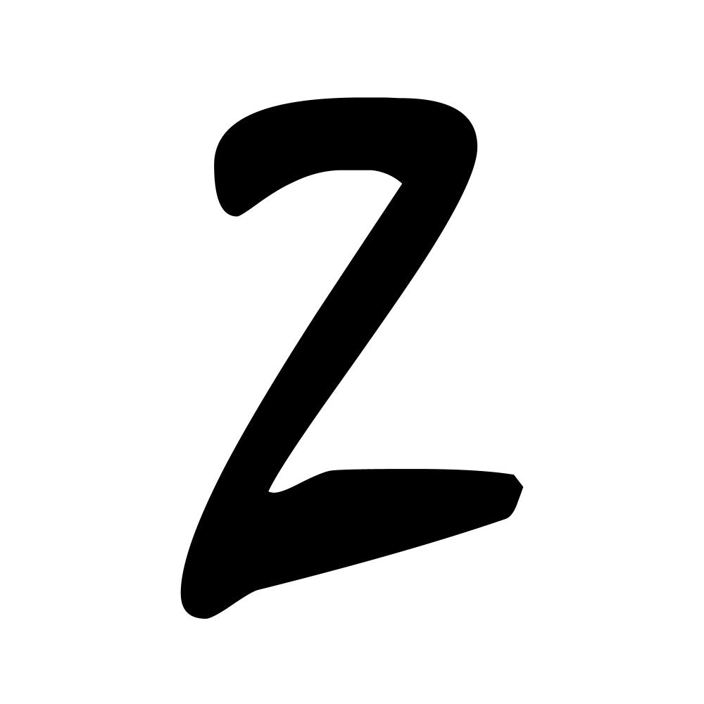 black letter, white background, lowercase z, simple design, monochrome, minimalist style, fabric panel, quilting cotton, letter motif, alphabet design, educational fabric, children's fabric, craft material, sewing panel, modern font, geometric shape, learning theme, nursery fabric, playroom decor