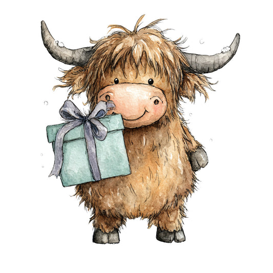 Vintage Christmas Highland Cows Fabric Panel 20