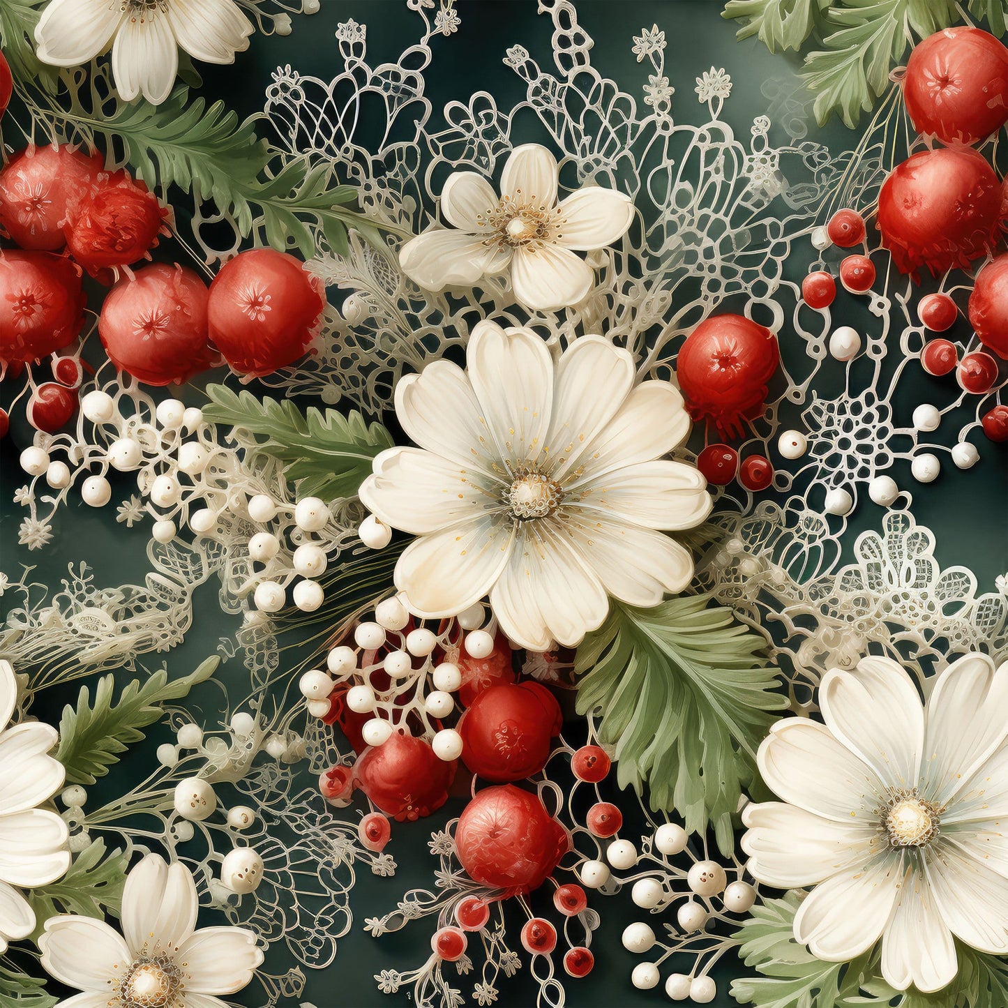 Christmas Florals Pattern 12 Quilting Cotton Fabric