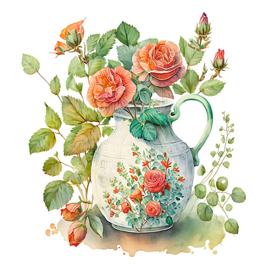 Watercolor Rose Vase Fabric Panel 5