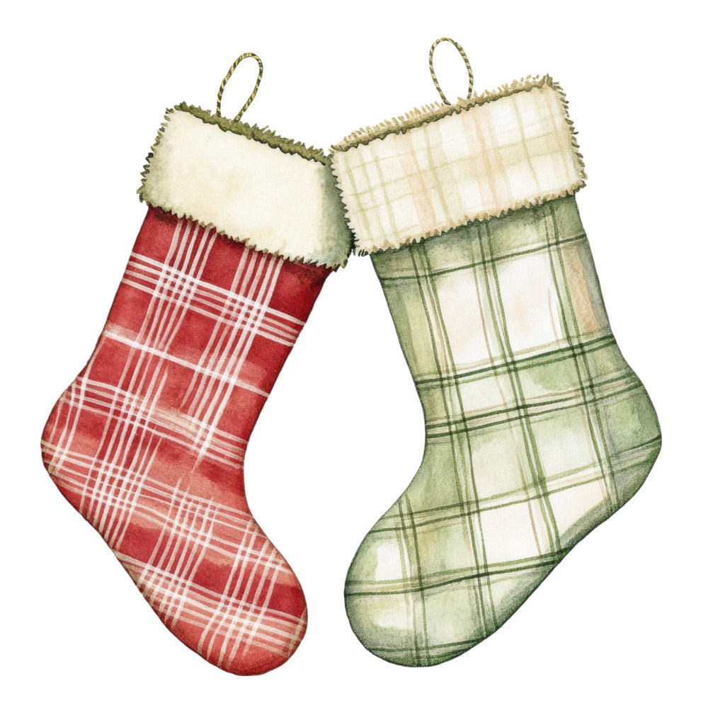 Watercolor Christmas Stockings Fabric Panel 16