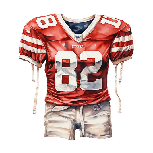 red, cream, white, navy blue, sports, football, athletic, jersey, number, team apparel, masculine, casual, americana, game day, sports fan, quarterback, uniform, NFL, realistic, detailed illustration, apparel design, fan wear, competitive spirit, strength, action, sports themed, entertainment, performance wear, bold graphics