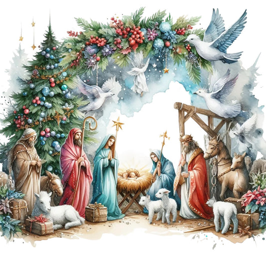 Detailed Christmas Nativity Scene Fabric Panel 21