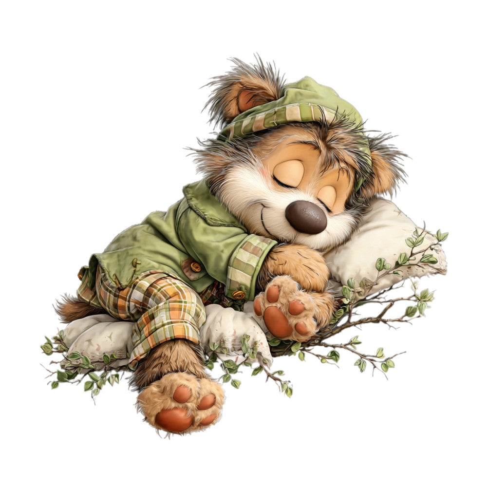 woodland animals, sleeping fox, forest green, sage green, cream, tan brown, plaid pattern, checkered, nature themed, woodland creatures, cozy, whimsical, rustic, autumn, forest animal, children's, baby quilt, nursery, cute animals, sleeping animals, outdoor theme, camping theme, adventure, peaceful, softer tones, earth tones, nature lover, woodland nursery, animal panel, sweet dreams