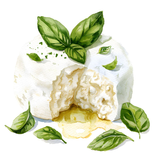 fresh mozzarella, cheese, basil, sage green, cream, white, ivory, pale yellow, food illustration, culinary, kitchen, gourmet, farmhouse, rustic, elegant, botanical, herbs, italian, mediterranean, spring, summer, food themed, culinary arts, cheese board, farm fresh, artisanal, food and beverage, kitchen décor, table runner, placemats