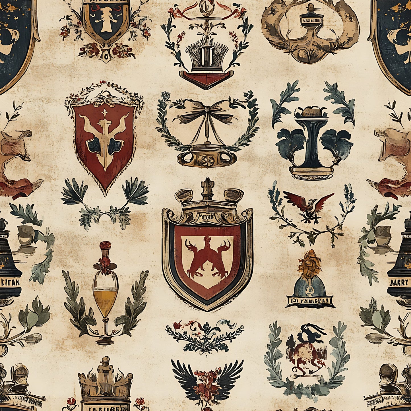 Rustic German Banners and Shields Pattern 7 Quilting Cotton Fabric