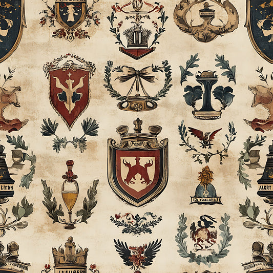 Rustic German Banners and Shields Pattern 7 Quilting Cotton Fabric