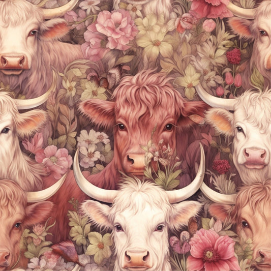 Pretty Highland Cows Pattern 10 Quilting Cotton Fabric