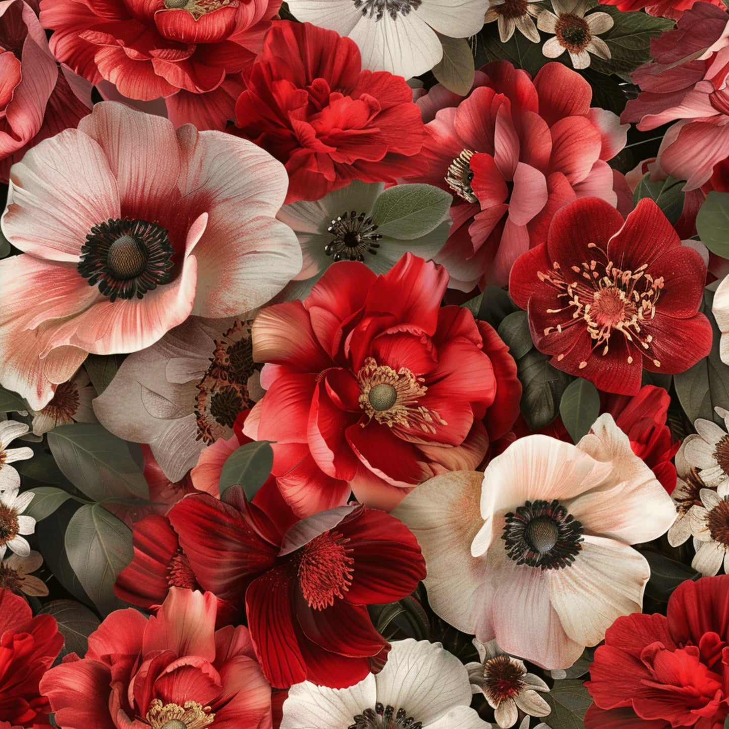 Realistic Flower Patch Pattern 1 Quilting Cotton Fabric