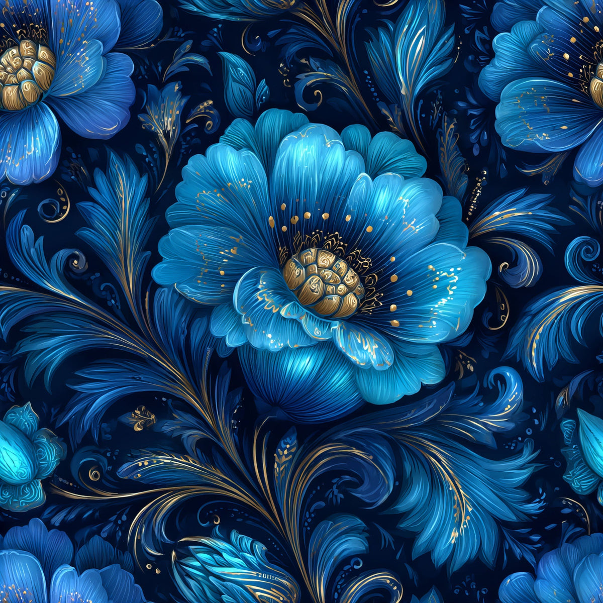 Gilded Sapphire Blooms Pattern 5 Minky Fabric