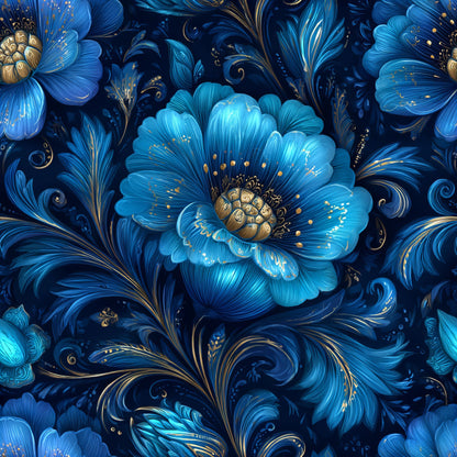 Gilded Sapphire Blooms Pattern 5 Minky Fabric