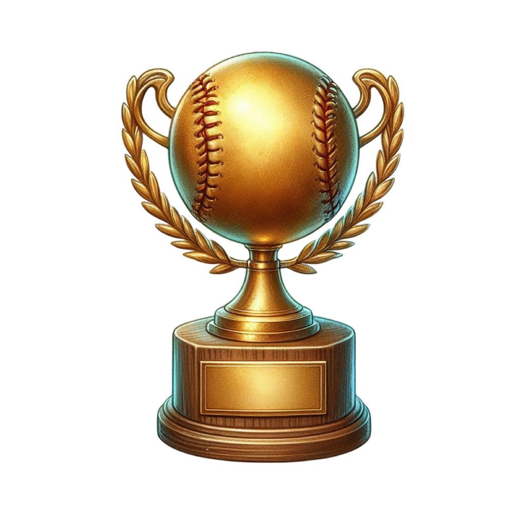 baseball trophy, gold baseball, sports trophy, golden ball, athletic award, competition trophy, championship, bronze base, wooden base, laurel wreath, victory trophy, team sports, baseball themed, gold metallic, bronze tones, tan wood, sports achievement, winning, awards, honor, excellence, competitive sports, baseball fan, sports memorabilia, achievement themed, victory design, elegant trophy, ornate handles, traditional style, masculine themed