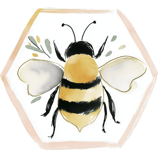 bee, honeybee, bumble bee, yellow and black, cream, soft pink, sage green, gold, nature, insects, botanical, whimsical, spring, summer, garden, honey, pollinator, modern, illustration, watercolor, children's, baby, nursery, cute, charming, naturalistic, floral accents, decorative panel, wall hanging