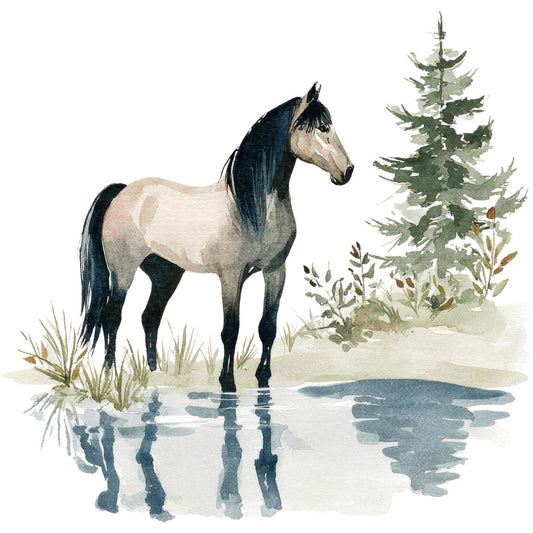 Watercolor Horses Fabric Panel 70