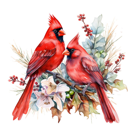 Cardinals on Flowers Fabric Panel 1