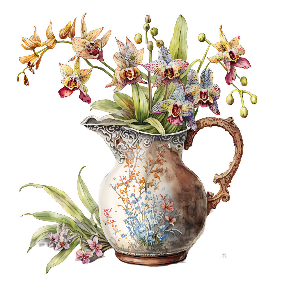 Watercolor Rose Vase Fabric Panel 9