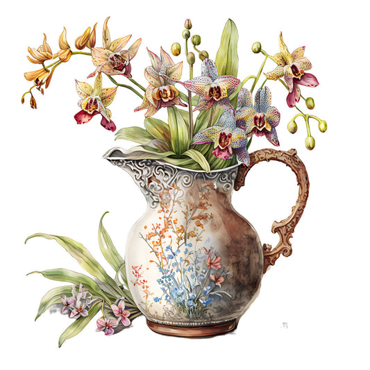 Watercolor Rose Vase Fabric Panel 9