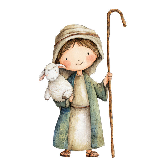 shepherd girl, lamb, sheep, pastoral, countryside, farm animals, vintage, whimsical, storybook, children's illustration, sage green, cream, beige, tan, earthy tones, folk art, rustic, traditional, sweet, innocent, gentle, character panel, picture panel, nursery, baby, animals, nature themed, soft colors, watercolor style, illustrated