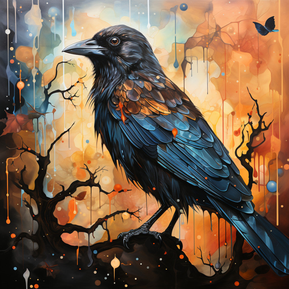 Watercolor Crows Fabric Panel 1