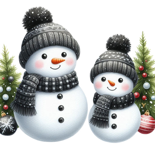 Black Hat Snowmen Fabric Panel 10