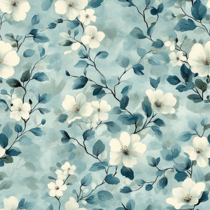 Cornflower Blue Floral Pattern 13 Quilting Cotton Fabric