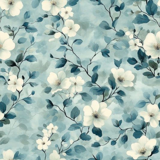 Cornflower Blue Floral Pattern 13 Quilting Cotton Fabric