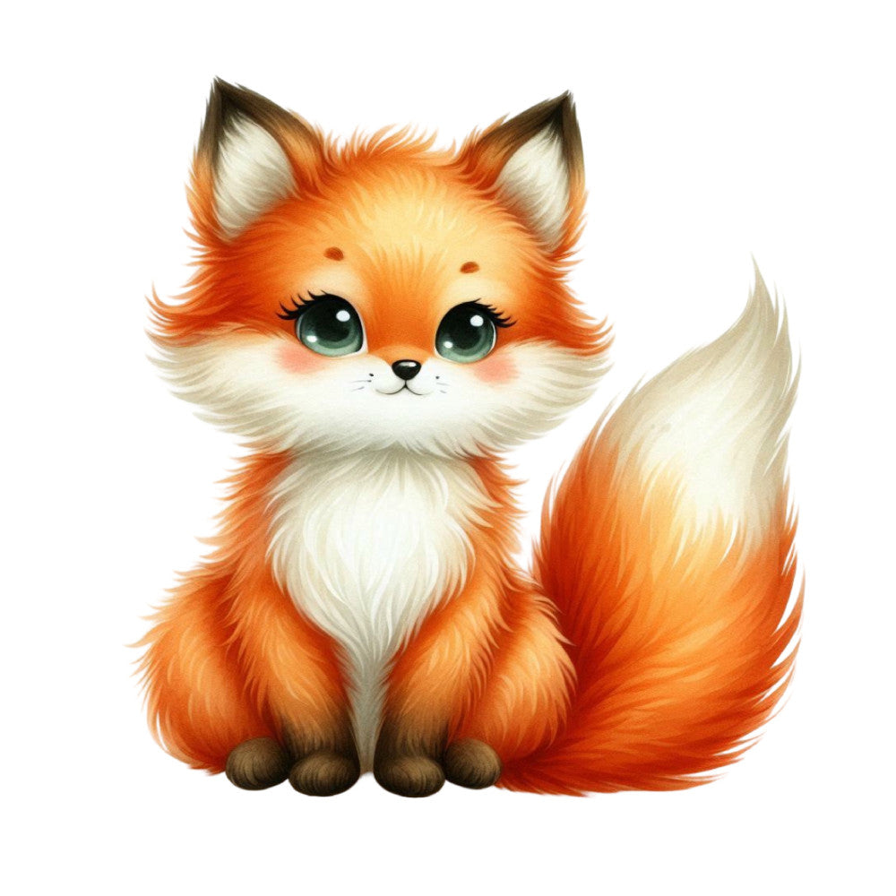 orange fox, white cream, rust orange, burnt orange, woodland animals, cute animals, whimsical, children's, baby, nursery, forest creature, fox face, fluffy tail, big eyes, playful, adorable, storybook, illustration art, animal portrait, kids fabric, playroom, soft colors, gentle style, nature theme, woodland forest, autumn tones, warm colors, character design, friendly animals