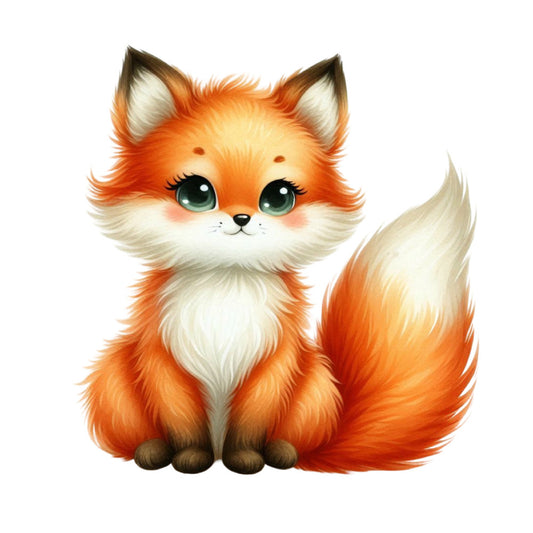 orange fox, white cream, rust orange, burnt orange, woodland animals, cute animals, whimsical, children's, baby, nursery, forest creature, fox face, fluffy tail, big eyes, playful, adorable, storybook, illustration art, animal portrait, kids fabric, playroom, soft colors, gentle style, nature theme, woodland forest, autumn tones, warm colors, character design, friendly animals