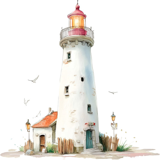 Watercolor Nautical Lighthouse Fabric Panel 8
