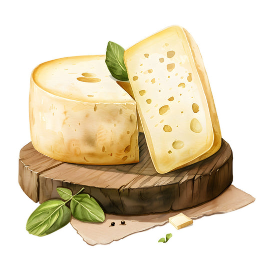 cheese, food, culinary, farmhouse, rustic, cream, pale yellow, butter yellow, sage green, brown, basil, herbs, gourmet, kitchen, appetizer, entertaining, harvest, rustic charm, food illustration, culinary arts, country kitchen, cottage core, natural, organic, artisanal, Italian, European, table runner, kitchen decor, food lover