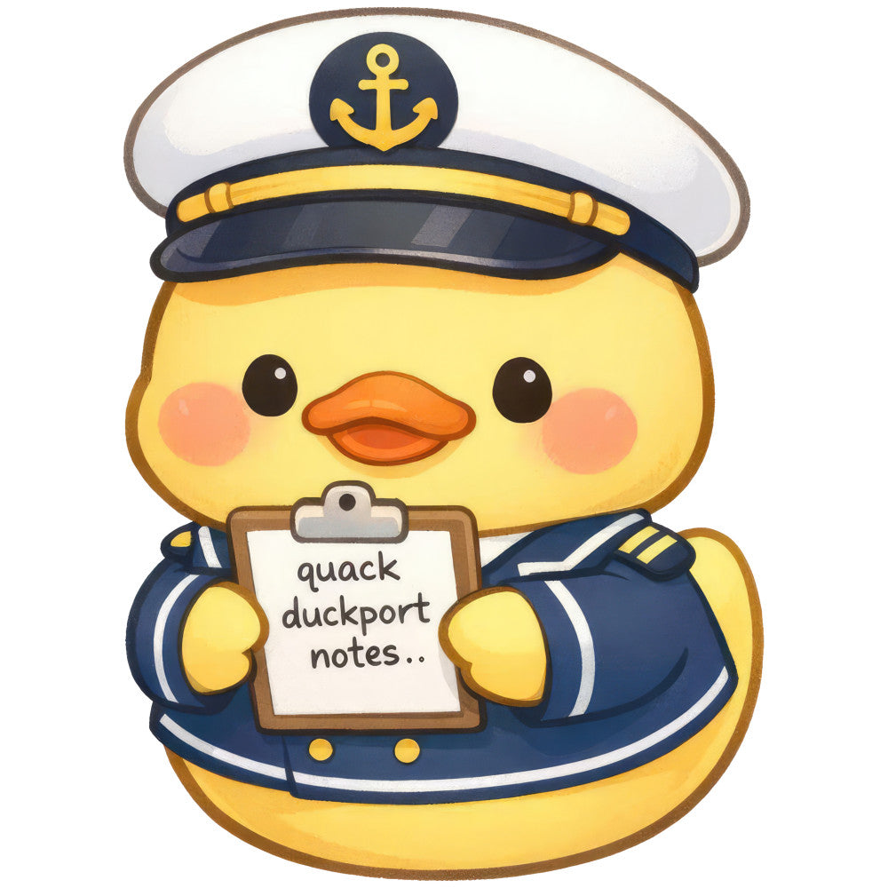 yellow duck, navy blue, white, gold anchor, nautical, whimsical, cute animal, captain duck, sailor, maritime, cheerful, children's, baby, adorable character, coastal, ocean theme, playful, cartoon style, dashboard, funny text, humor, bright colors, pastel, spring, summer, nursery, kids fabric, character panel
