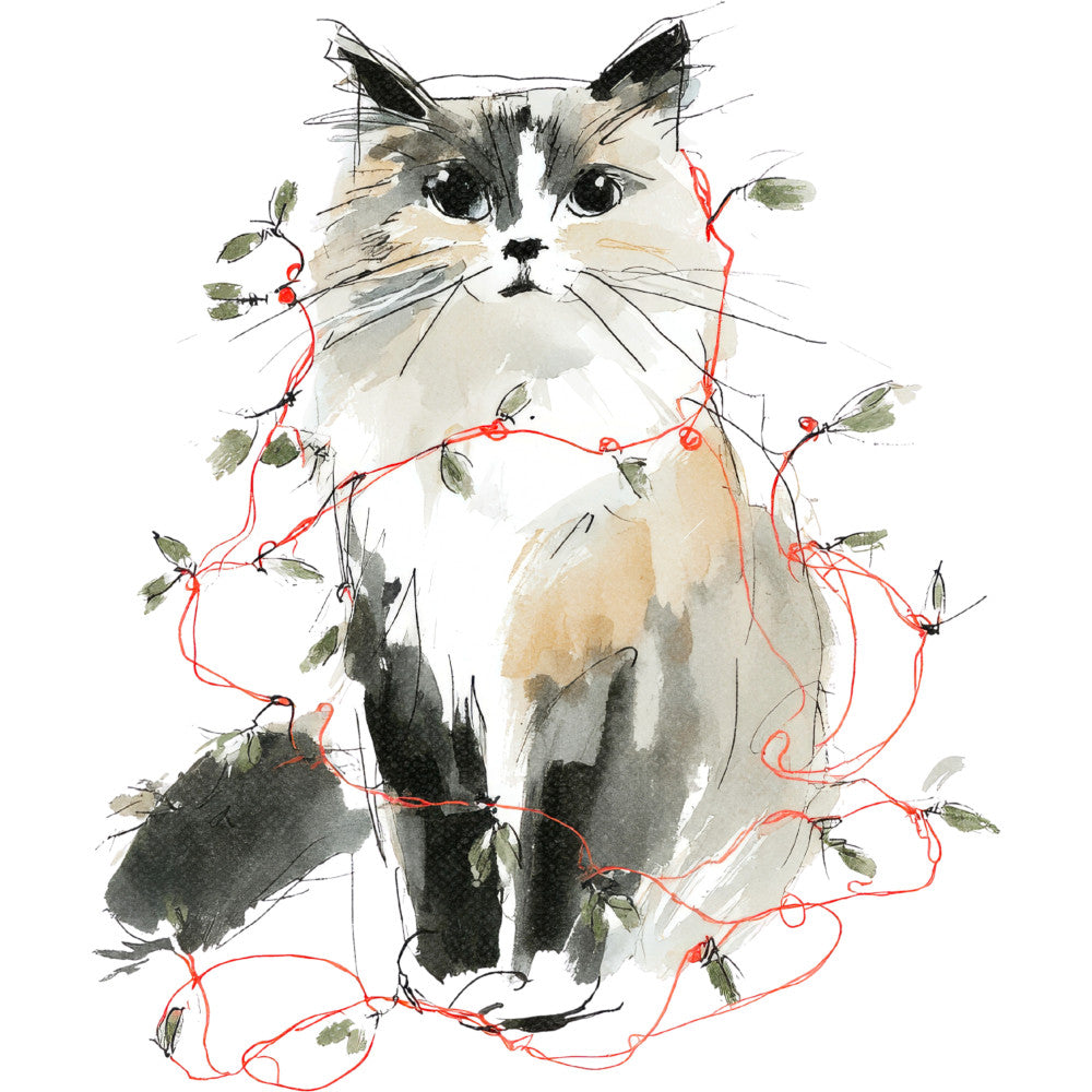 Handdrawn Christmas Cats Fabric Panel 22