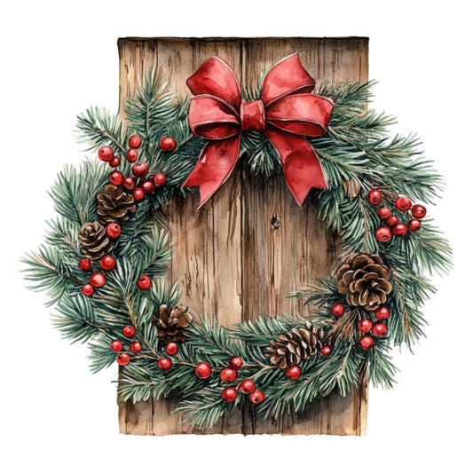 Watercolor Christmas Scene Fabric Panel 11