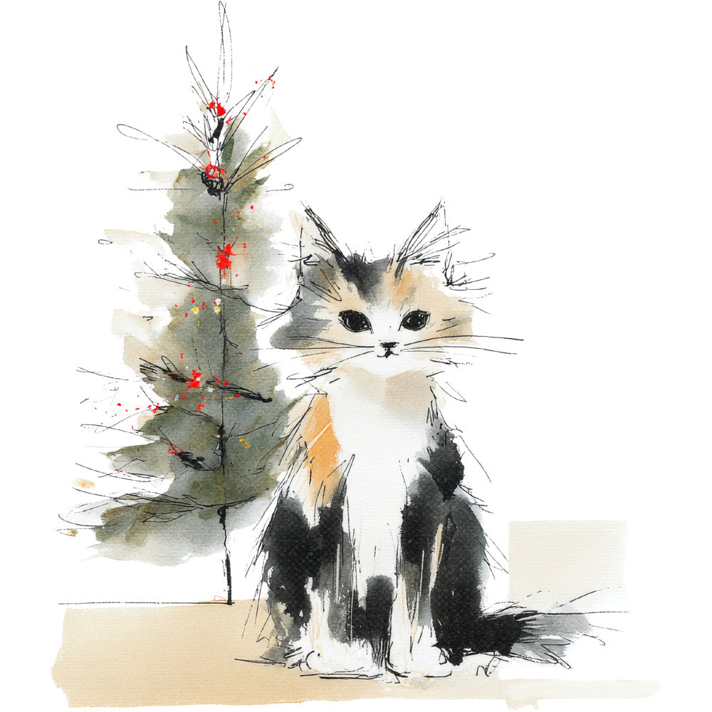 Handdrawn Christmas Cats Fabric Panel 15