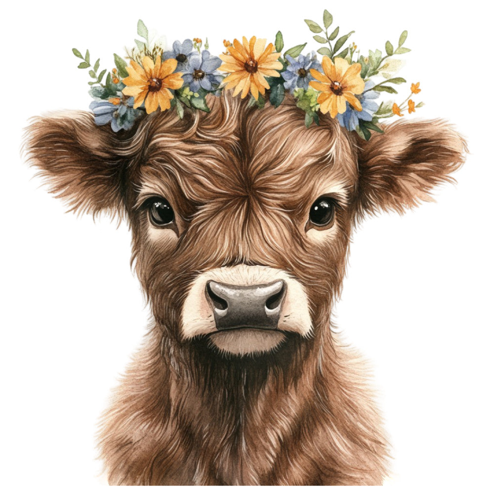 Cute Western Highland Cow Fabric Panel 6