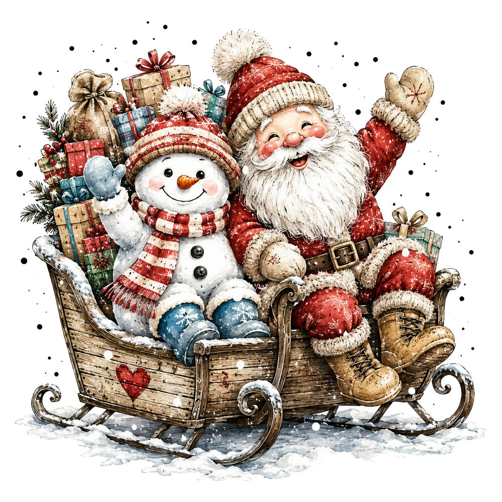 christmas, santa, snowman, holiday, winter, red, cream, beige, tan, gold, blue, festive, whimsical, vintage, traditional, nostalgic, jolly, gifts, presents, ornaments, sleigh, snow, cheerful, rustic, charming, seasonal, family-friendly, novelty, decorative, heartwarming