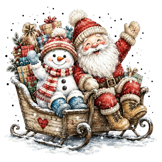 christmas, santa, snowman, holiday, winter, red, cream, beige, tan, gold, blue, festive, whimsical, vintage, traditional, nostalgic, jolly, gifts, presents, ornaments, sleigh, snow, cheerful, rustic, charming, seasonal, family-friendly, novelty, decorative, heartwarming