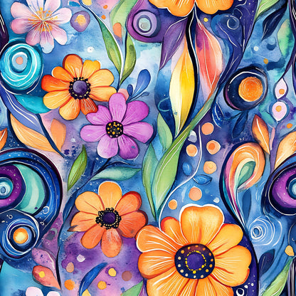 Whimsical Watercolor Blooms Pattern 8 Minky Fabric