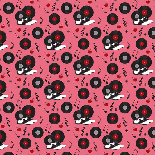 50s Black and Red Diner Pattern 16 Quilting Cotton Fabric