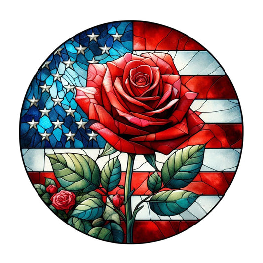 Round Stained Glass Patriotic Fabric Panel 21
