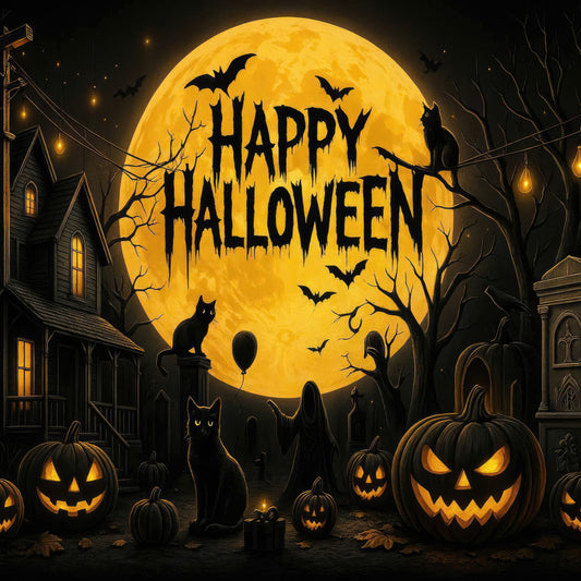 halloween, black, golden yellow, orange, jack-o-lantern, pumpkin, black cat, bat, moon, full moon, spooky, haunted house, ghost, creepy, autumn, fall, holiday, trick-or-treat, scary, witch, dark, eerie, festive, seasonal, orange glow, silhouette, night scene, october