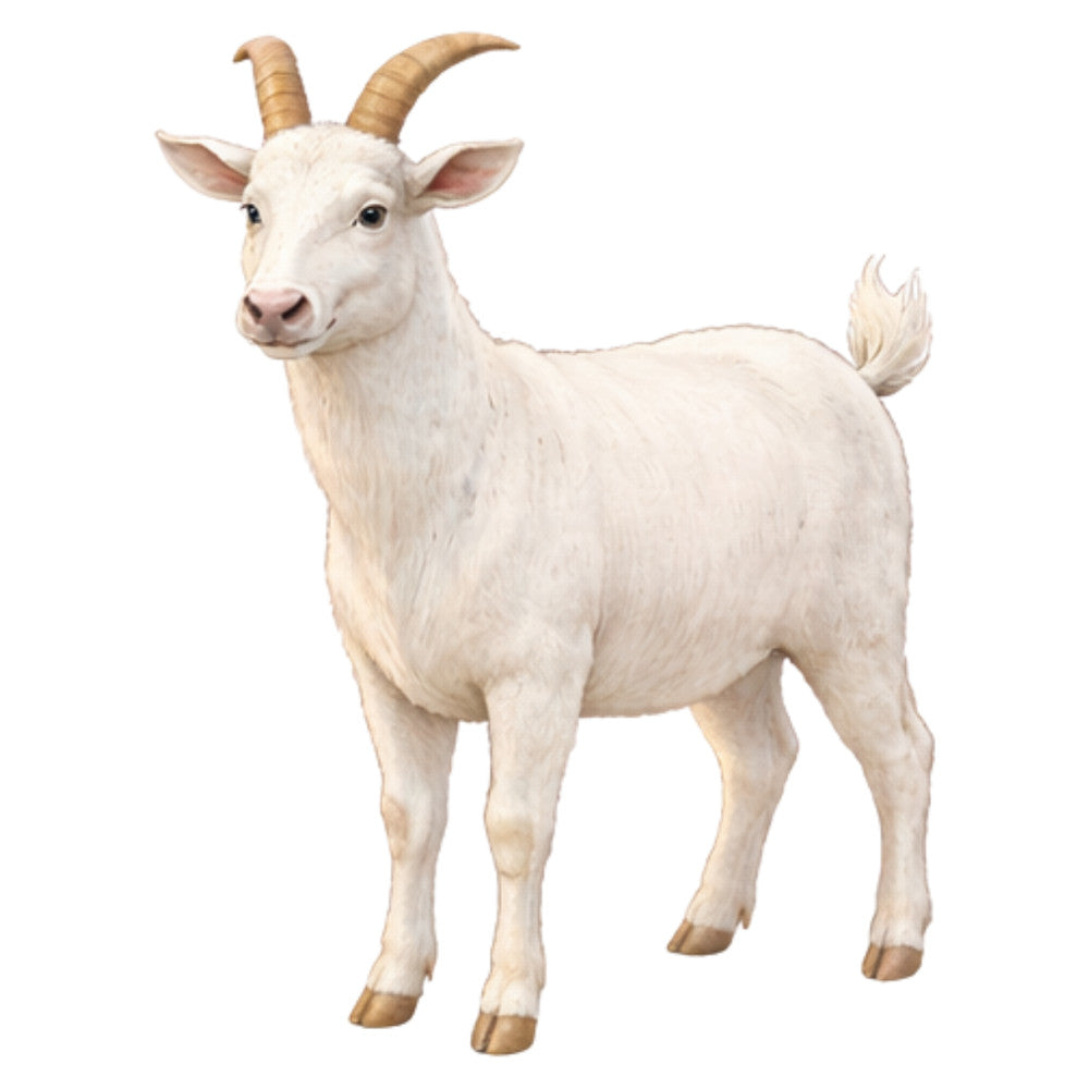 cream goat, white goat, ivory goat, tan goat, farm animals, farmhouse, rustic, country, livestock, goat motif, horns, realistic animals, natural colors, beige, cream, tan, pastoral, agricultural, barn animals, domesticated animals, animal panel, cute animals, whimsical, traditional, nature themed, rural, countryside, farm themed