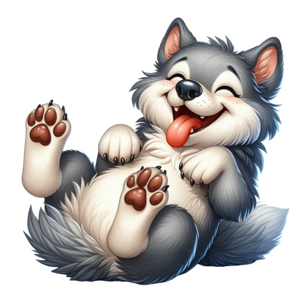 gray and white, charcoal gray, cream white, coral pink, navy accents, playful, whimsical, cute, cartoonish, animals, wolves, foxes, paw prints, furry creatures, children's, kids, fun, cheerful, joyful, happy expression, tongue out, fluffy, soft, friendly, adorable, novelty, character print, playful animals, baby quilt, children's quilt