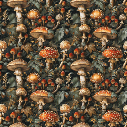 Retro Mushroom Botanical Pattern 1 Quilting Cotton Fabric
