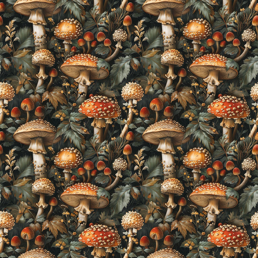 Retro Mushroom Botanical Pattern 1 Quilting Cotton Fabric