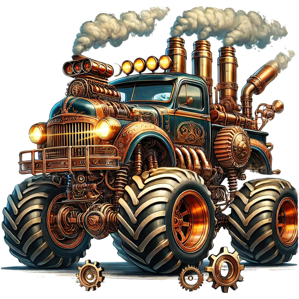 steampunk, brass, copper, bronze, gold, teal, navy blue, cream, industrial, vintage, mechanical, gears, engines, trucks, vehicles, retro, fantasy, whimsical, adventure, gears and cogs, smokestack, boiler, pipes, action-packed, boy themed, masculine, sci-fi, alternative, novelty, bold graphics
