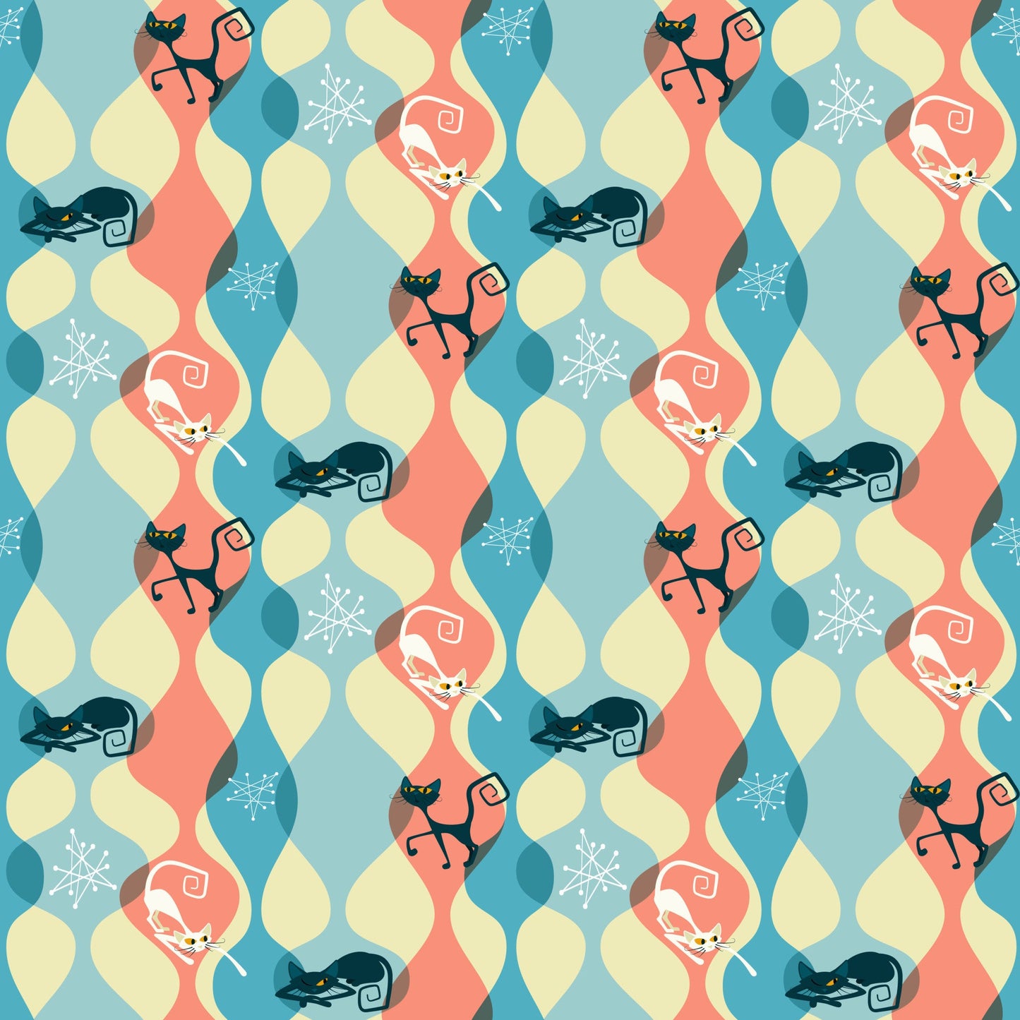 Atomic Kitty Pattern 8 Quilting Cotton Fabric